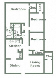 Floor plan for Three Bedroom Two Bath